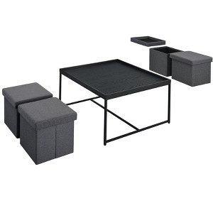 NicBex Modern Square Coffee Table Set of 5 with 4 Storage Stools and Metal Frame for Living Room - 1 of 4