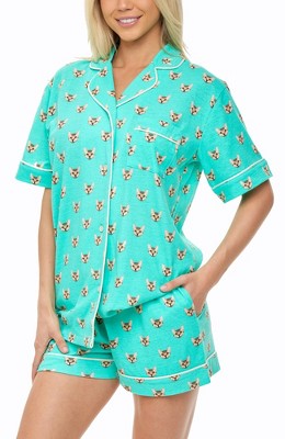 Womens Soft Knit Jersey Pajamas Lounge Set, Short Sleeve Top And