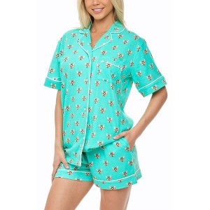 ADR Women's Soft Cotton Knit Jersey Pajamas Lounge Set, Short Sleeve Top and Shorts with Pockets - 1 of 4