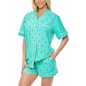 Women's Soft Cotton Knit Jersey Pajamas Lounge Set, Short Sleeve Top and Shorts with Pockets