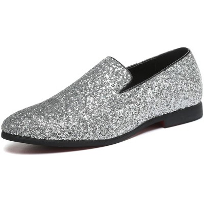 Santimon Mens Glitter Loafers Slip-On Dress Shoes – Sparkly Tuxedo & Suit Shoes for Weddings, Parties, and Formal Events