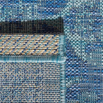 Navy and Aqua Courtyard Indoor/Outdoor Rectangular Rug