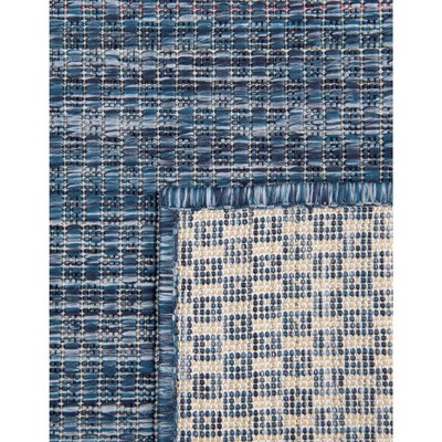 Navy Blue Square Synthetic Outdoor Flatweave Rug