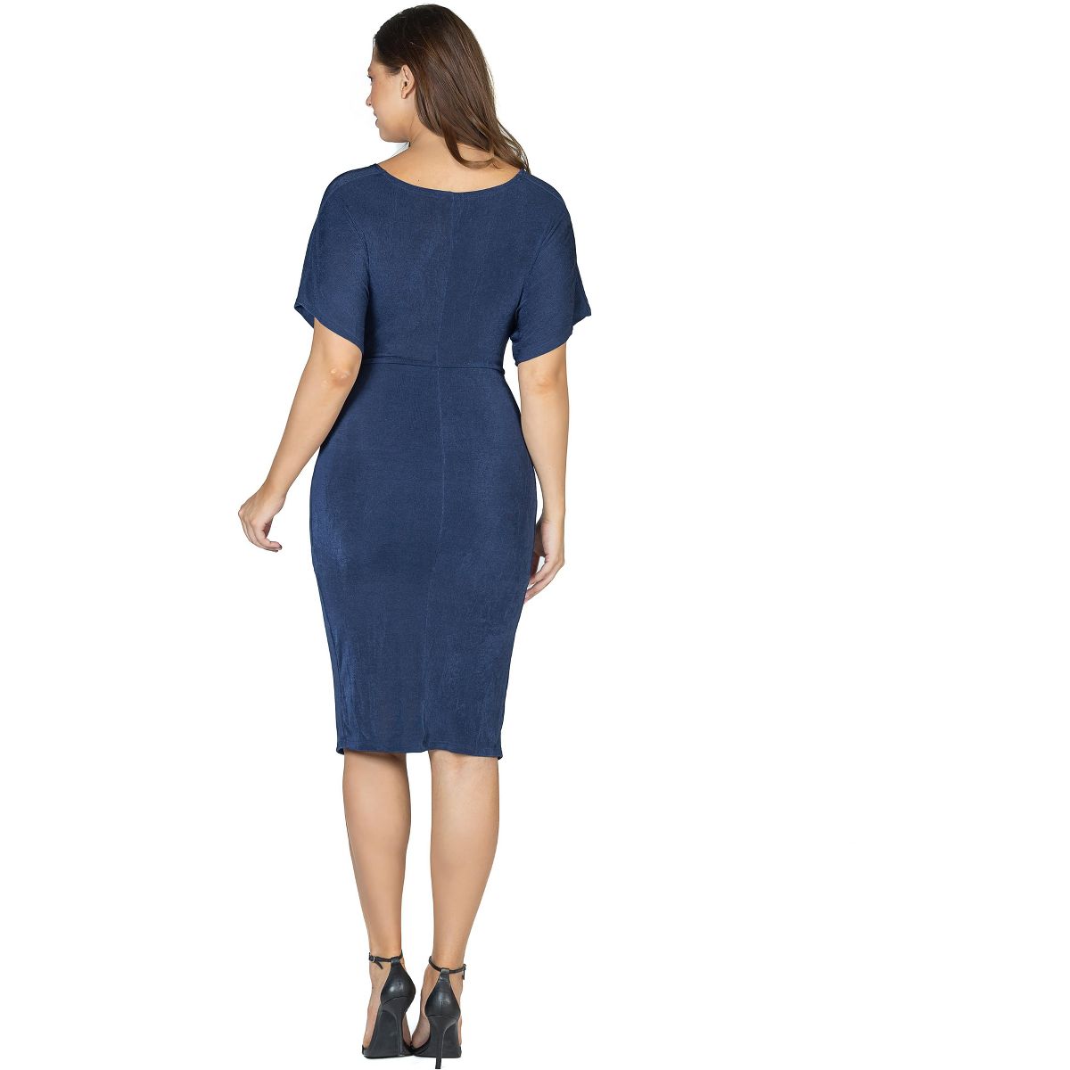 Womens Short Sleeve V-Neck Twist Front Split Hem Knee Length Dress - 24seven Comfort Apparel™ - thumbnail 8
