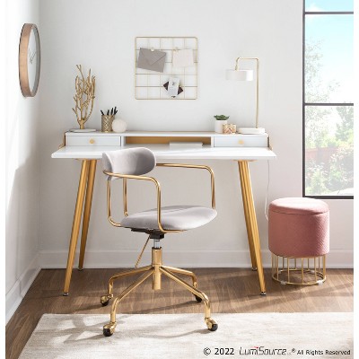 Pearl Silver Velvet and Gold Metal Swivel Task Chair