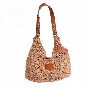 Alilang Woven Crochet Shoulder Bag with Embroidered Strap Slouchy