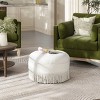 Airsurfer Compact Cream Ottoman Fringe Detailed Pouf Ottoman Versatile Accent Piece for Living Room Relaxation - 2 of 4