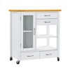JUJABU Kitchen Island Cart on Wheels with Walnut Wood Top, Drawers and Towel Bar, White - 4 of 4