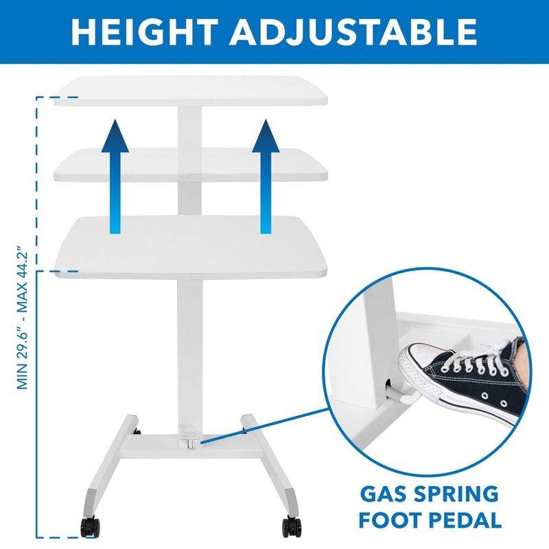 Mount-It! Height Adjustable Rolling Laptop Desk with Wheels | 23.6" x 20.5" | Sit Stand Mobile Workstation Cart w/ Pneumatic Spring Lift, 5 of 10