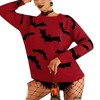 Coolmee Women's Autumn Winter Sweaters Contrast Color Crew Neck Sweaters Fashion Long Sleeve Halloween Jacquard Knit Tops M Red - 2 of 3
