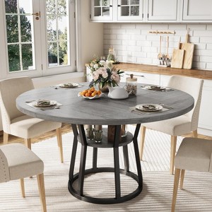 47.2" Round Dining Table for 4-6, Farmhouse Kitchen Table with Storage Shelf, Modern Wood and Metal Circle Table for Dining Room - 1 of 4