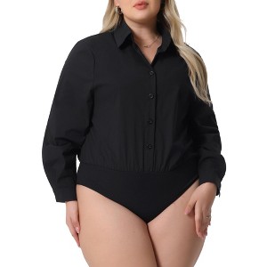 Agnes Orinda Women's Plus Size Button Down Long Sleeve Business Casual Collared One Piece Adult Bodysuits - 1 of 4