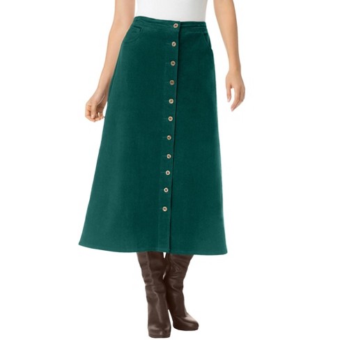 Woman Within Women s Plus Size Corduroy Skirt 30 W Emerald Green