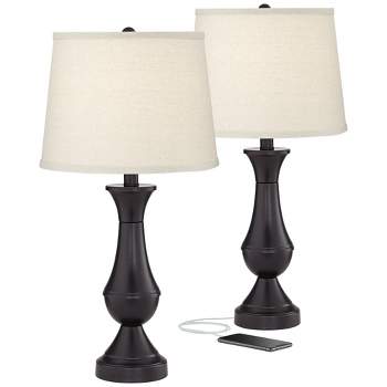 Regency Hill Traditional Table Lamps 25 High Set of 2 with Hotel Style USB  Charging Port LED Bronze Oatmeal Shade Touch On Off for Living Room
