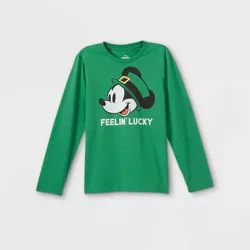 Kids' Mickey Mouse Feelin Lucky Long Sleeve Graphic T-Shirt - Green