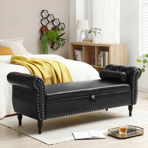 Black leather bedroom deals bench