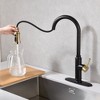 Kitchen Sink Faucet with Pull Down Dual Function Sprayer, High Arc with Deck Plate, Black and Gold - 3 of 4