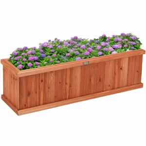 WELLFOR Rectangular Fir Wood Outdoor Garden Bed Brown 12"x40" - 1 of 4