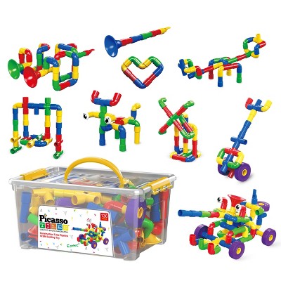 PICASSO-TILES 136 PC Pipe Tube Wheel, Construction Building Engineering Set, STEM Toys for Kids 3+