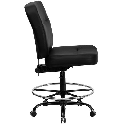 Black Leather High Back Adjustable Drafting Chair with Swivel