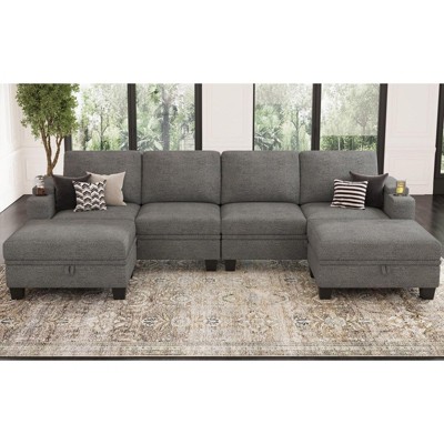 Belffin U-Shaped Chenille Modular Sofa - 6-Seater with Hidden Storage & Tool-Free Assembly