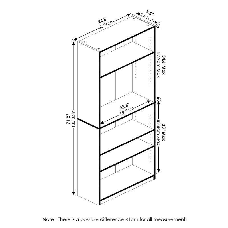 Furinno JAYA Simply Home Adjustable Shelf Bookcase, 5-Tier, Amber Pine, 3 of 5