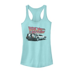 Juniors Womens Back to the Future DeLorean Bold Cartoon Racerback Tank Top - 1 of 3