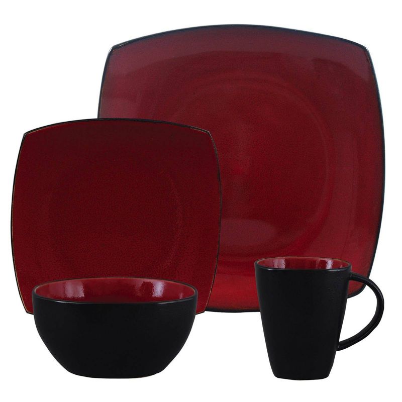 16pc Stoneware Soho Lounge Square Dinnerware Set Red/Black - Gibson Soho Lounge, 1 of 5