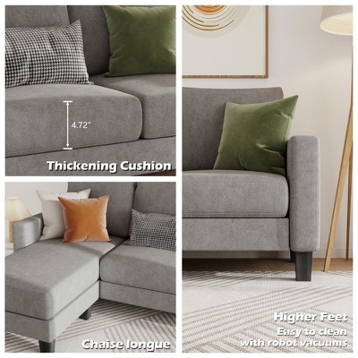 Gray L-Shaped Sectional Sofa with Removable Cushions