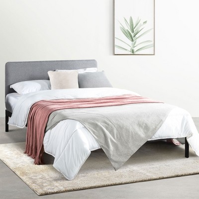 Queen KERT Metal & Wood Platform Bed Frame with Upholstered Headboard, Mellow