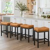 Counter Height Bar Stools, 24 Inch Saddle Backless Bar Stools Set of 3, Faux Leather Counter Stools with Metal Legs, Modern Kitchen Island stools - 2 of 4