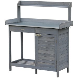 NicBex Outdoor Potting Bench Table Garden Planting Work Bench Table with Storage Cabinet and Side Hooks,Sturdy Steel Tabletop,Gray - 1 of 4
