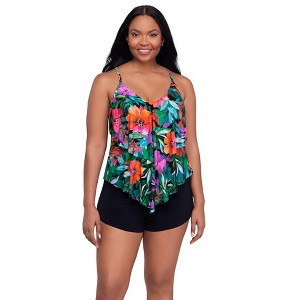 Trimshaper Women's Ronnie Two Tier Ruffle Tankini Swimsuit Top - 1 of 3