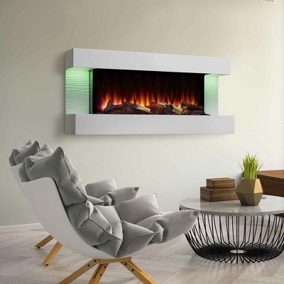 ELECTRIC WHITE BLACK WALL SURROUND SILVER FIRE FIREPLACE SUITE LARGE LIGHTS 54" 