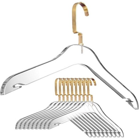 Homecube USA Elegant Acrylic Clear Hangers with Gold Hook, Heavy Duty Clothes Hanger for Adult (5, Pant Hanger)