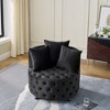 Velvet Upholstered Swivel Chair for Living Room, with Button Tufted Design and Movable Wheels, Including 3 Pillows, Black - 3 of 4