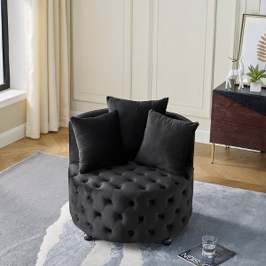 CAVINAS Soft Bean Bag Chair, Velvet Upholstered Swivel Chair for Living Room, with Button Tufted Design and Movable Wheels, Including 3 Pillows - 1 of 4