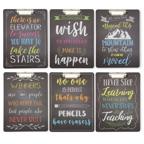 Paper Junkie Decorative Inspirational Chalkboard Designs Clipboards Bulk Set for Classroom, Office, and Work Supplies (6 Pack, 9 x 12 Inches)