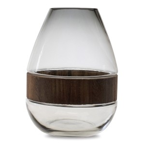 Melrose Grey Glass Vase with Wood Accent 10"H - 1 of 3