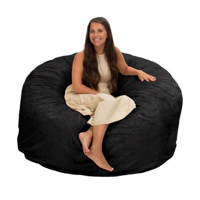 Ultimate Sack 5ft Bean Bag Chair, Oversized Comfortable Indoor Floor Lounger, Giant Foam-Filled Furniture for Relaxing, Black Fur
