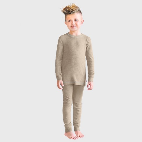 City Threads Boys Usa made Soft Cozy Thermal Long Johns 2 piece Set Warm Base Layer Loungewear Dark Khaki W Baby Blue Stitch 4t Target