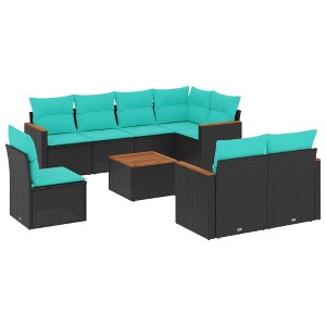 vidaXL 9 Piece Patio Sofa Set with Cushions Black Poly Rattan - 1 of 4