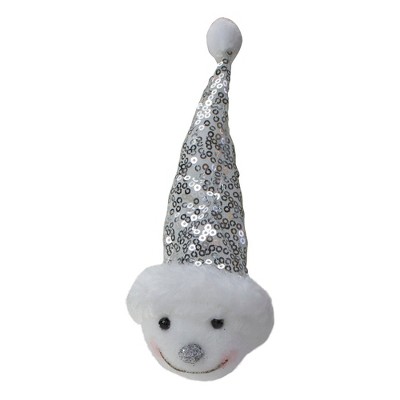 Northlight 6" Smiling Snowman Head Wearing a Silver Sequin Santa Hat Christmas Ornament