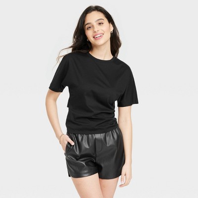 Women's Short Sleeve Side Ruched T-Shirt - A New Day™ Black M