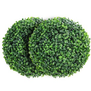 2 Pcs Artificial Plant Topiary Balls Outdoor, Faux Boxwood Balls Fake Green Plants Decorative Spheres for Front Porch Patio Garden Backyard Decor - 1 of 4