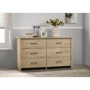 ORRD 57" Light Oak 6-Drawer Dresser with Black Handles, Modern Bedroom Storage Cabinet with Anti-Tip Strap - 1 of 4