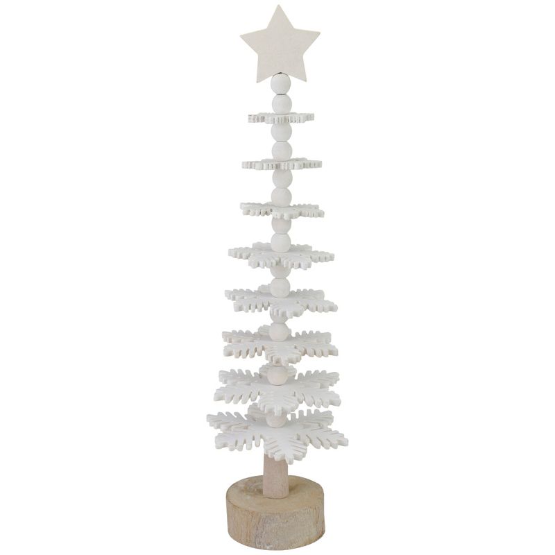 Northlight 16" White Wooden Snowflake Cutout Christmas Tree With a Star Table Top Decor, 1 of 8
