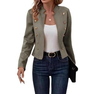 Open Front Jacket Casual Double Button Regular Sleeve Stand Collar Fit Crop Detail Wear Blazer Jacket For Women - 1 of 4