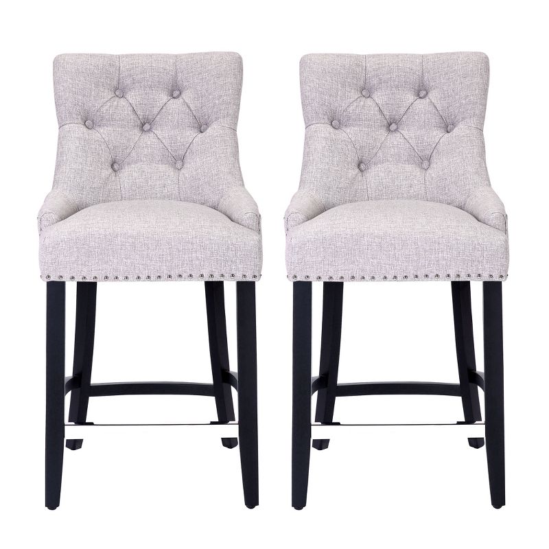 WestinTrends 24" Linen Tufted Buttons Upholstered Wingback Counter Stool (Set of 2), 1 of 4