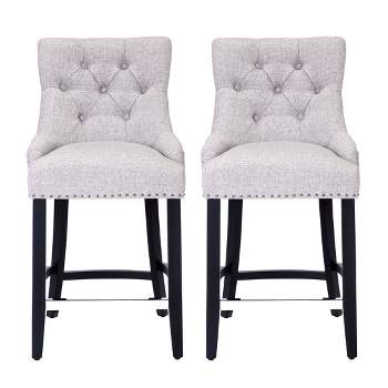 WestinTrends 24" Linen Tufted Buttons Upholstered Wingback Counter Stool (Set of 2)